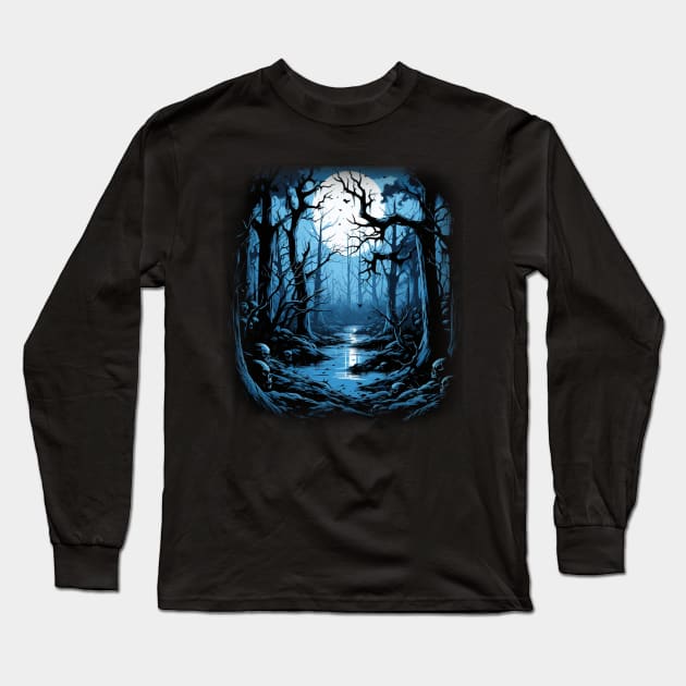 Black Metal Horror Forest Death Metal Rocker Band Gothic Long Sleeve T-Shirt by LunaElizabeth